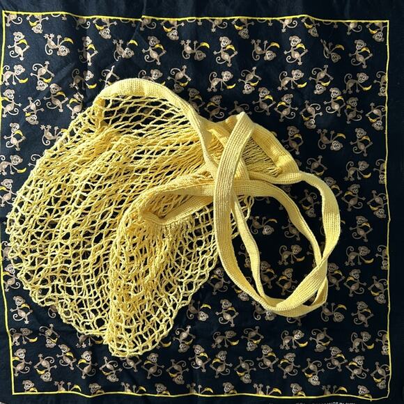 Style Bundle- Go Bananas - square cotton scarf and reusable mesh bag- yellow - Picture 4 of 6